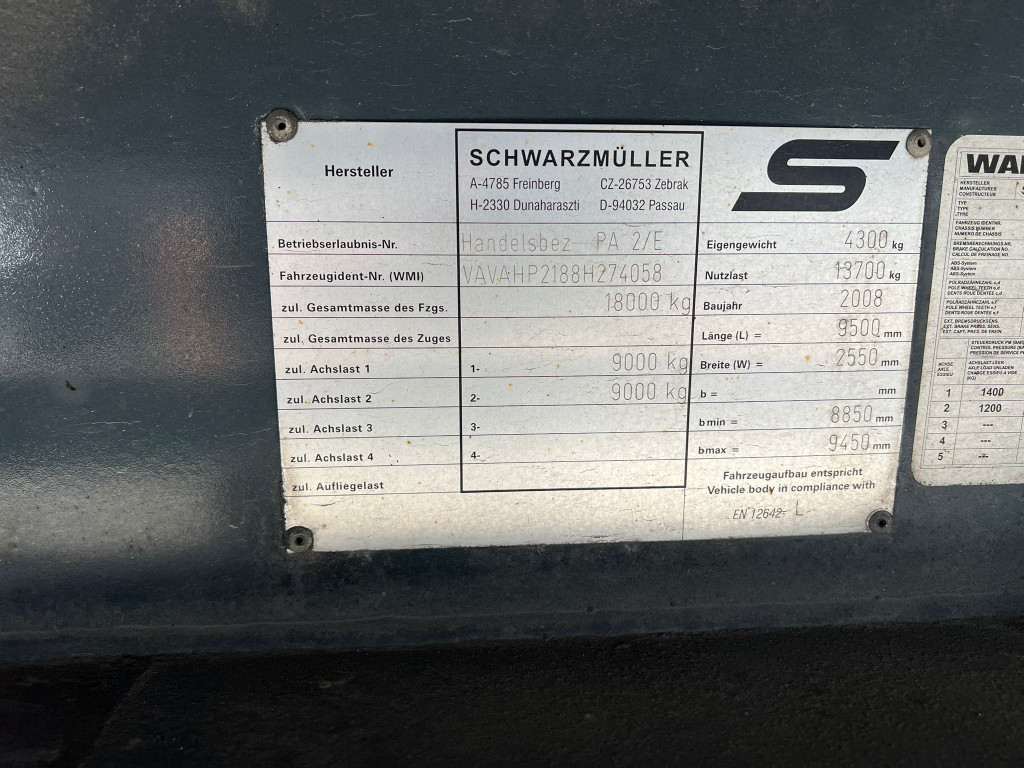 
								5376 Schwarzmueller PA 2/E Schiebeplane Durchlader 2,7m Reifen 60% full									