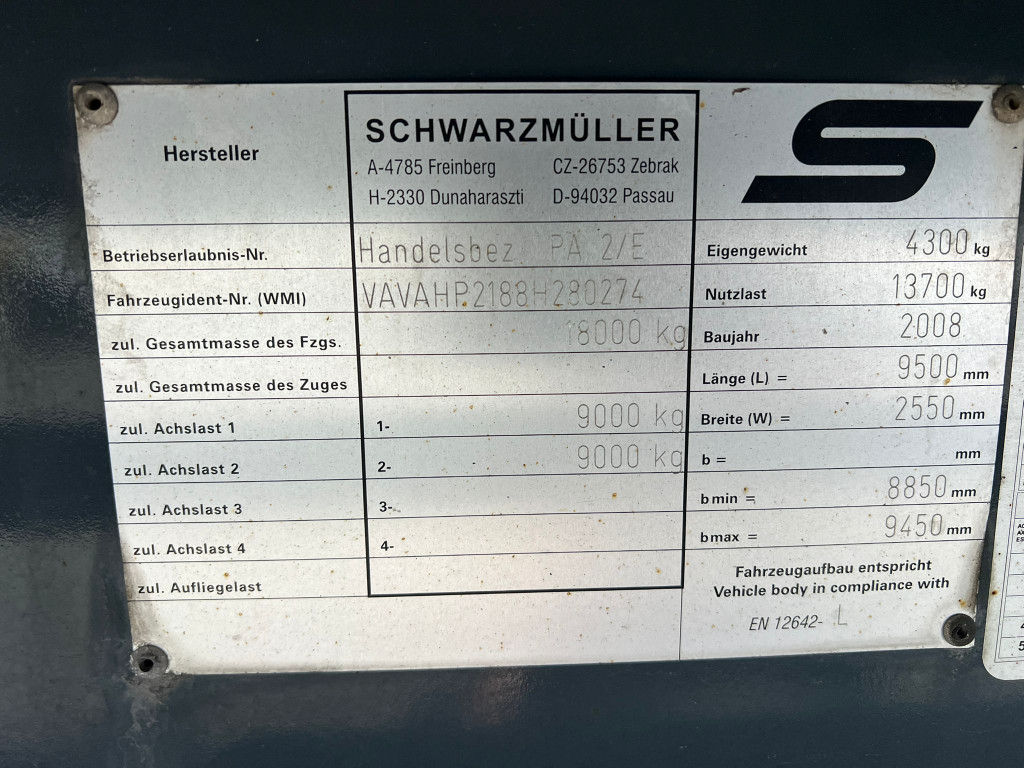 
								5377 Schwarzmueller PA 2/E Schiebeplane Durchlader 2,7m Reifen 60% full									